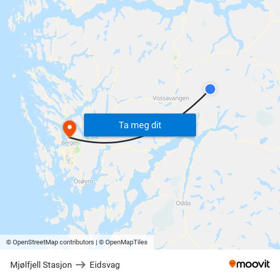 Mjølfjell Stasjon to Eidsvag map