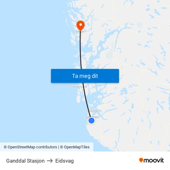 Ganddal Stasjon to Eidsvag map