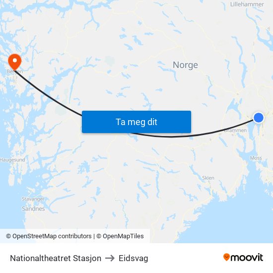 Nationaltheatret Stasjon to Eidsvag map