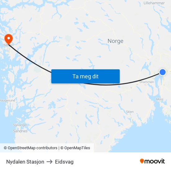 Nydalen Stasjon to Eidsvag map