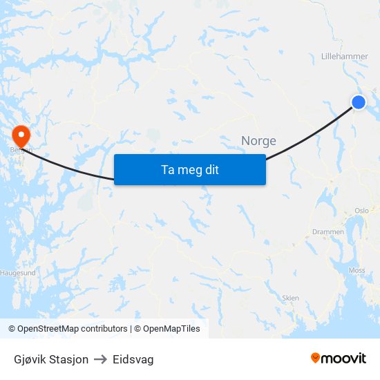 Gjøvik Stasjon to Eidsvag map