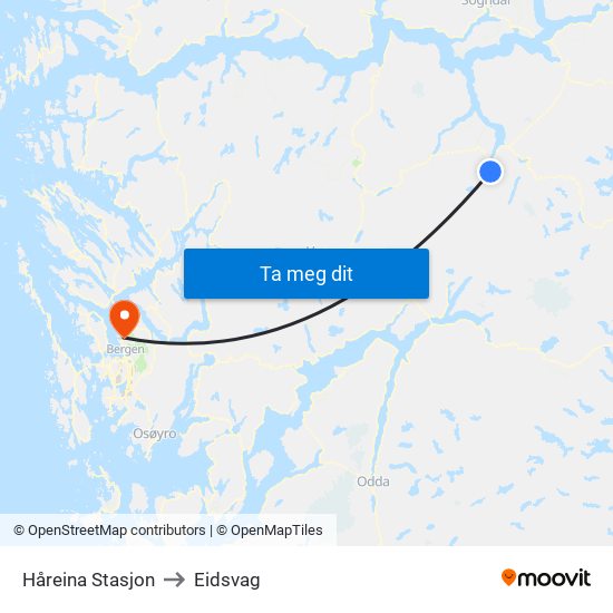 Håreina Stasjon to Eidsvag map