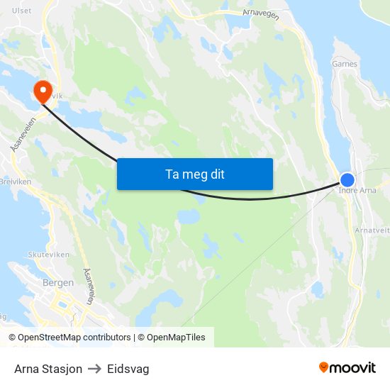 Arna Stasjon to Eidsvag map