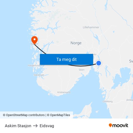 Askim Stasjon to Eidsvag map