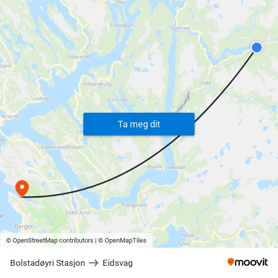 Bolstadøyri Stasjon to Eidsvag map