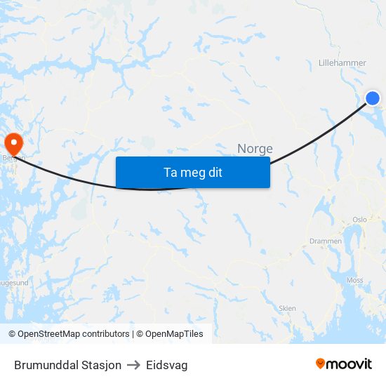 Brumunddal Stasjon to Eidsvag map