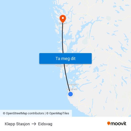 Klepp Stasjon to Eidsvag map