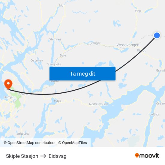 Skiple Stasjon to Eidsvag map