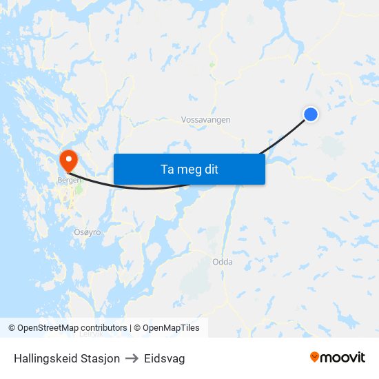 Hallingskeid Stasjon to Eidsvag map