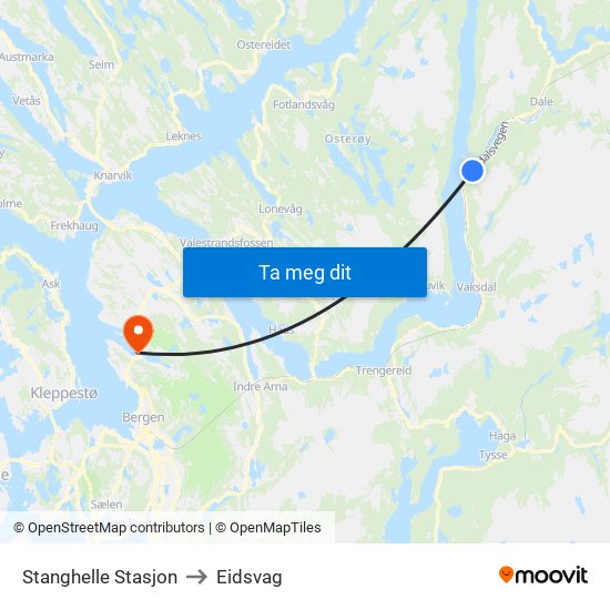 Stanghelle Stasjon to Eidsvag map