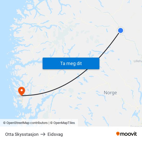 Otta Skysstasjon to Eidsvag map