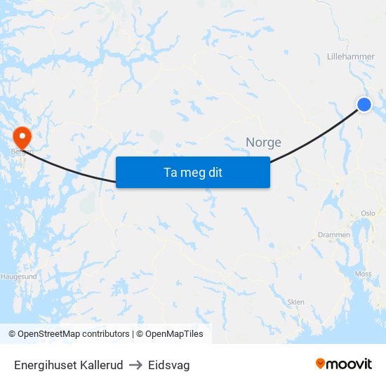 Energihuset Kallerud to Eidsvag map