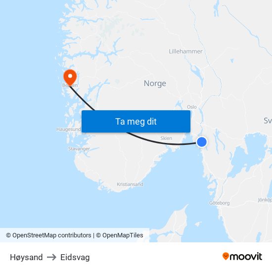 Høysand to Eidsvag map
