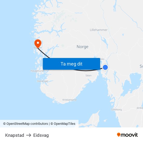 Knapstad to Eidsvag map