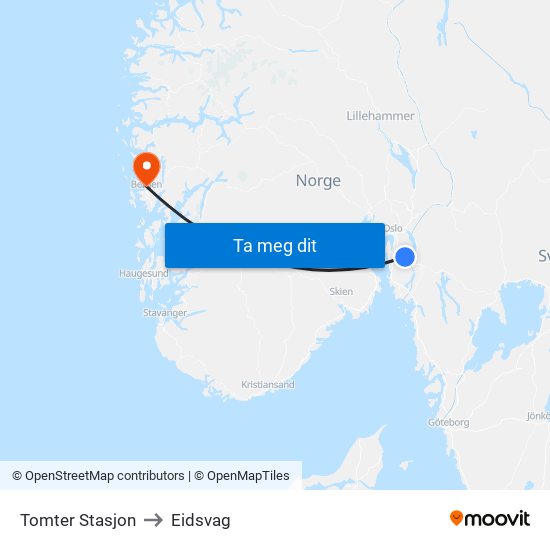 Tomter Stasjon to Eidsvag map
