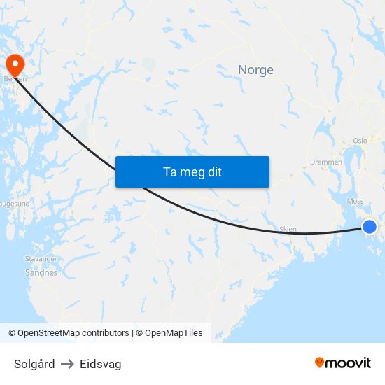 Solgård to Eidsvag map