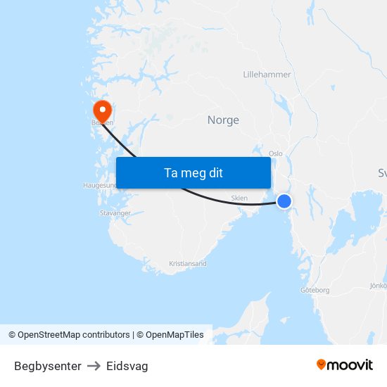 Begbysenter to Eidsvag map