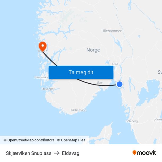 Skjærviken Snuplass to Eidsvag map
