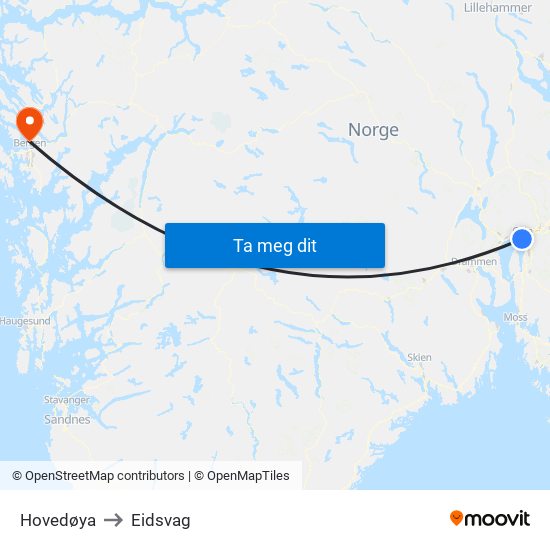 Hovedøya to Eidsvag map