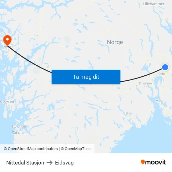 Nittedal Stasjon to Eidsvag map