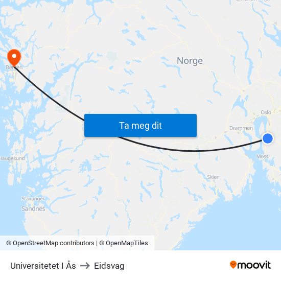 Universitetet I Ås to Eidsvag map