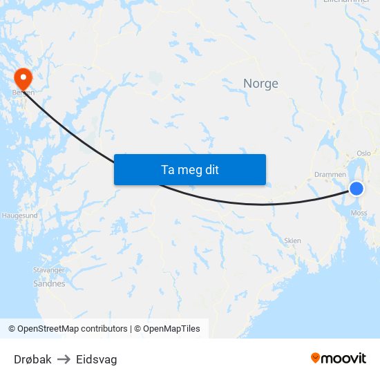 Drøbak to Eidsvag map