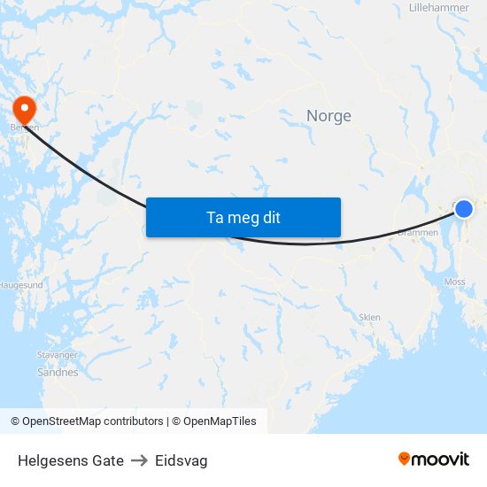 Helgesens Gate to Eidsvag map