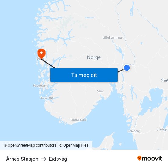 Årnes Stasjon to Eidsvag map