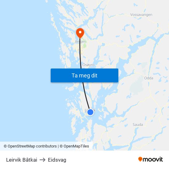 Leirvik Båtkai to Eidsvag map