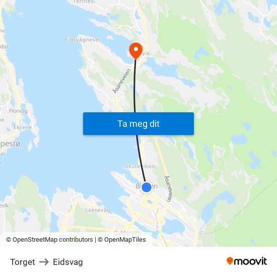 Torget to Eidsvag map