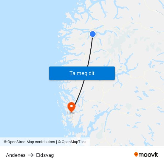Andenes to Eidsvag map