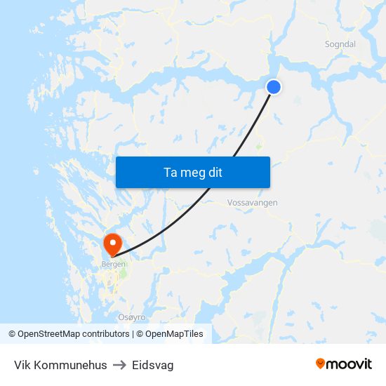 Vik Kommunehus to Eidsvag map