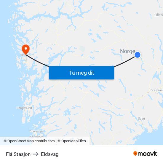 Flå Stasjon to Eidsvag map