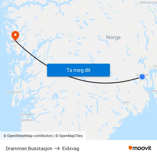 Drammen Busstasjon to Eidsvag map
