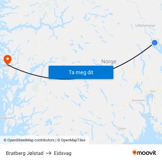 Bratberg Jølstad to Eidsvag map