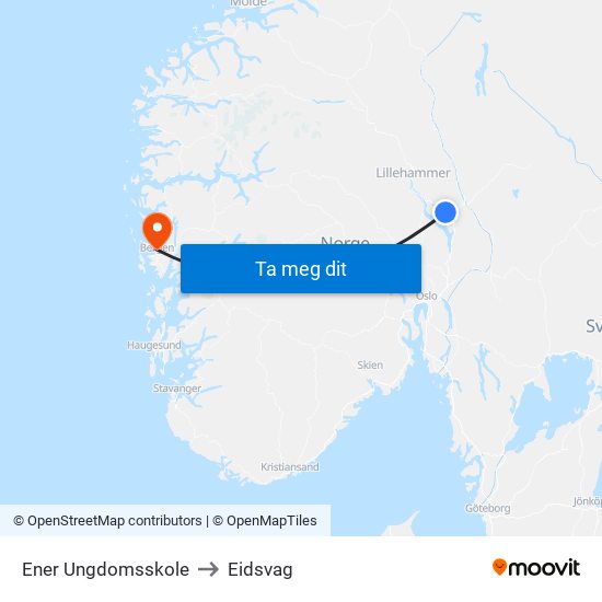 Ener Ungdomsskole to Eidsvag map