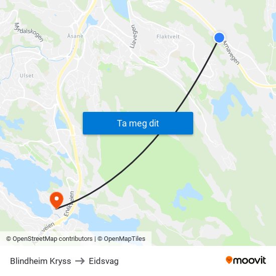 Blindheim Kryss to Eidsvag map
