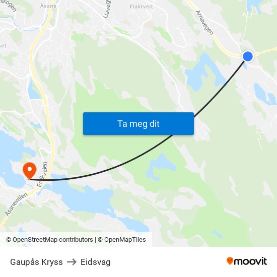 Gaupås Kryss to Eidsvag map
