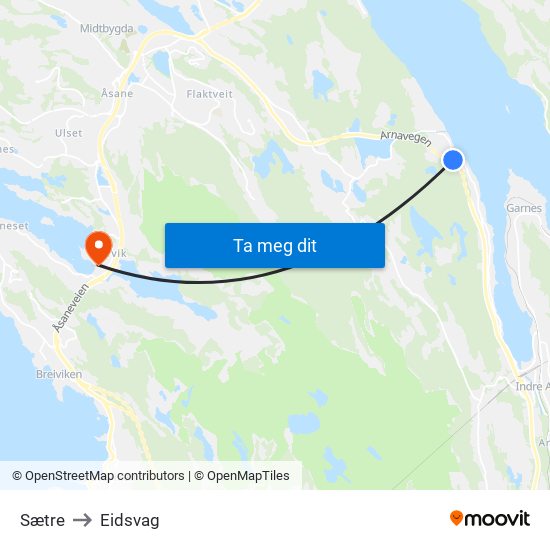 Sætre to Eidsvag map