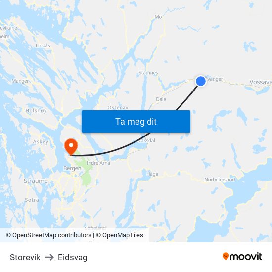 Storevik to Eidsvag map