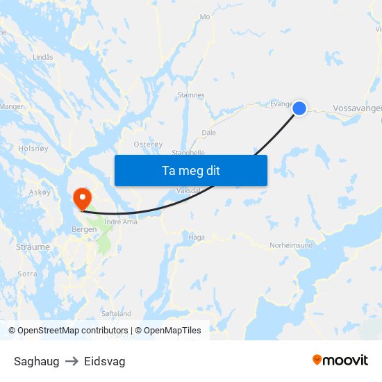 Saghaug to Eidsvag map