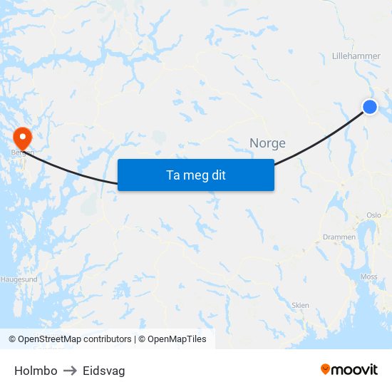 Holmbo to Eidsvag map