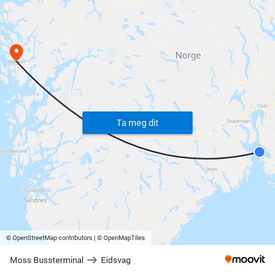 Moss Bussterminal to Eidsvag map