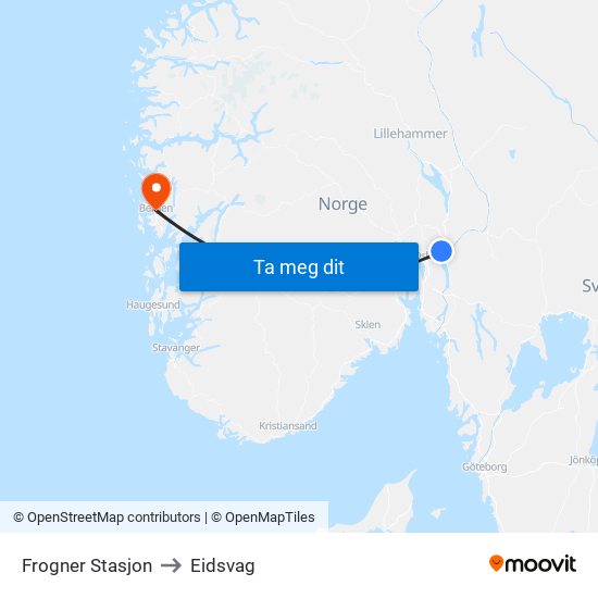 Frogner Stasjon to Eidsvag map