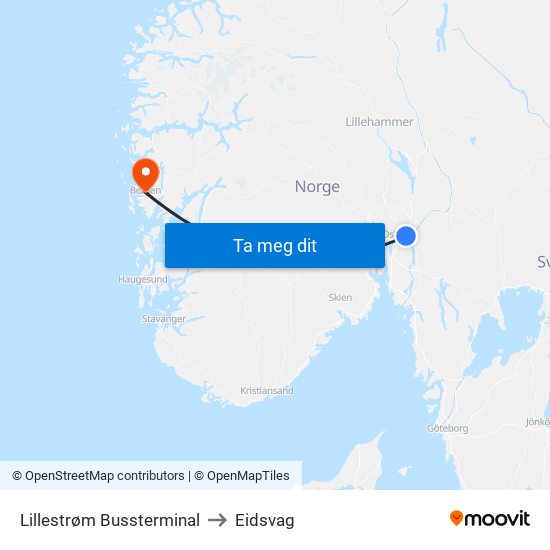 Lillestrøm Bussterminal to Eidsvag map