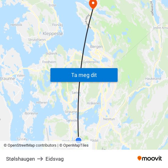 Stølshaugen to Eidsvag map