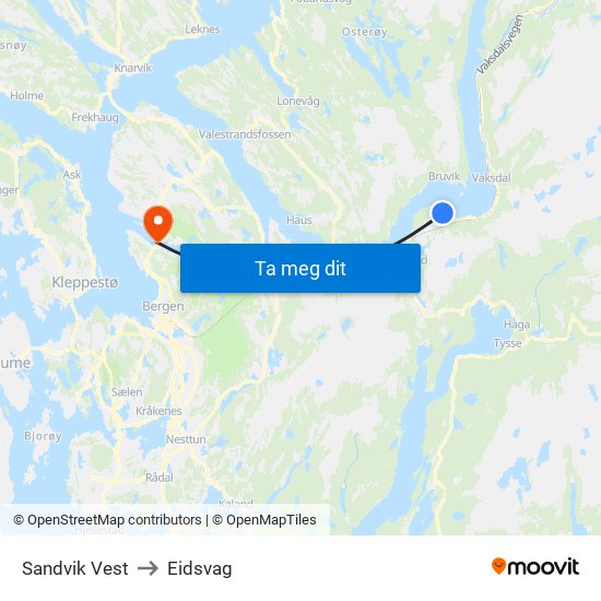 Sandvik Vest to Eidsvag map