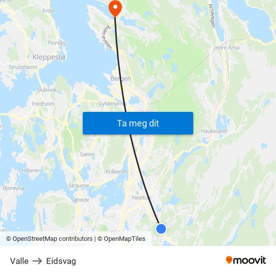 Valle to Eidsvag map