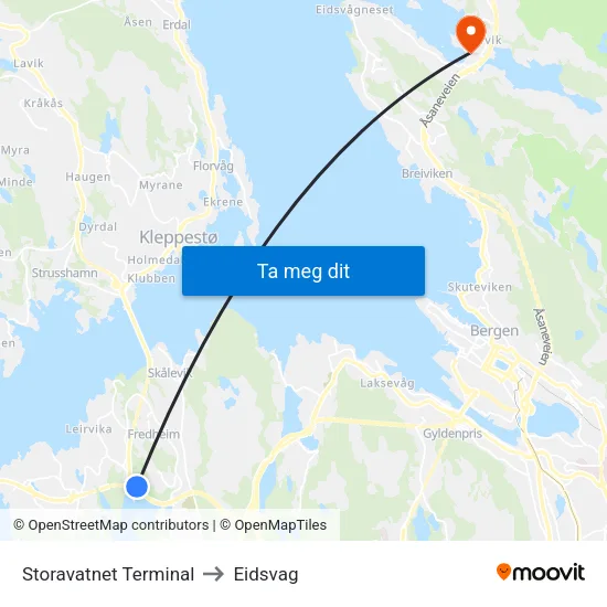 Storavatnet Terminal to Eidsvag map