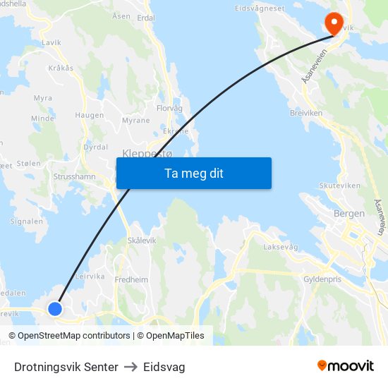 Drotningsvik Senter to Eidsvag map